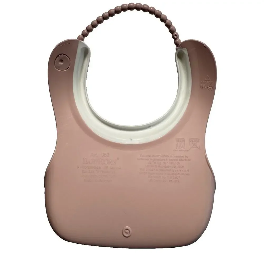 BabyBjorn Soft Bib Pink Silicone Adjustable Catch Pocket Made in Sweden